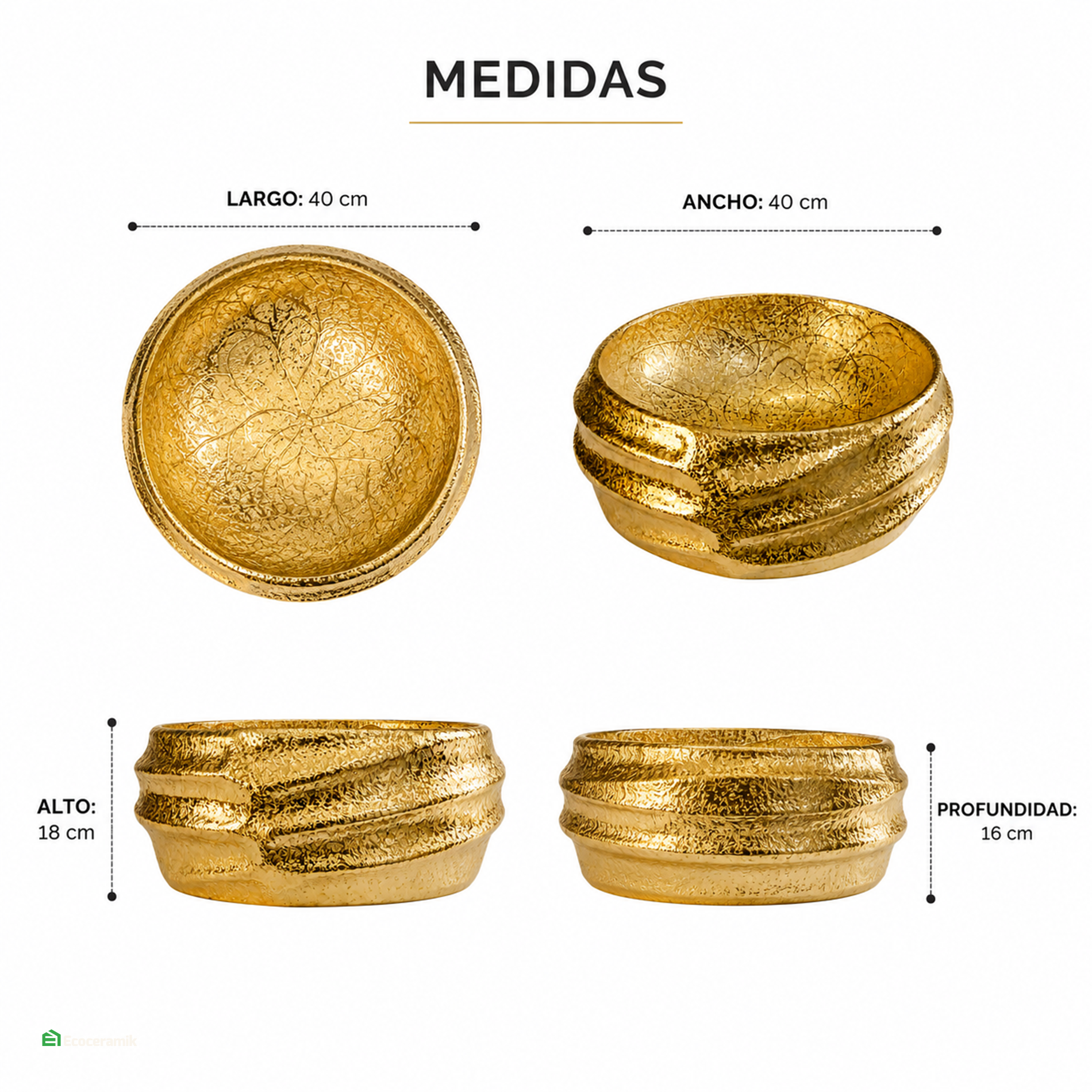 Ovalín de loza (MOD Arte) circular RUSTICO c/dorado Premiun - Chenni