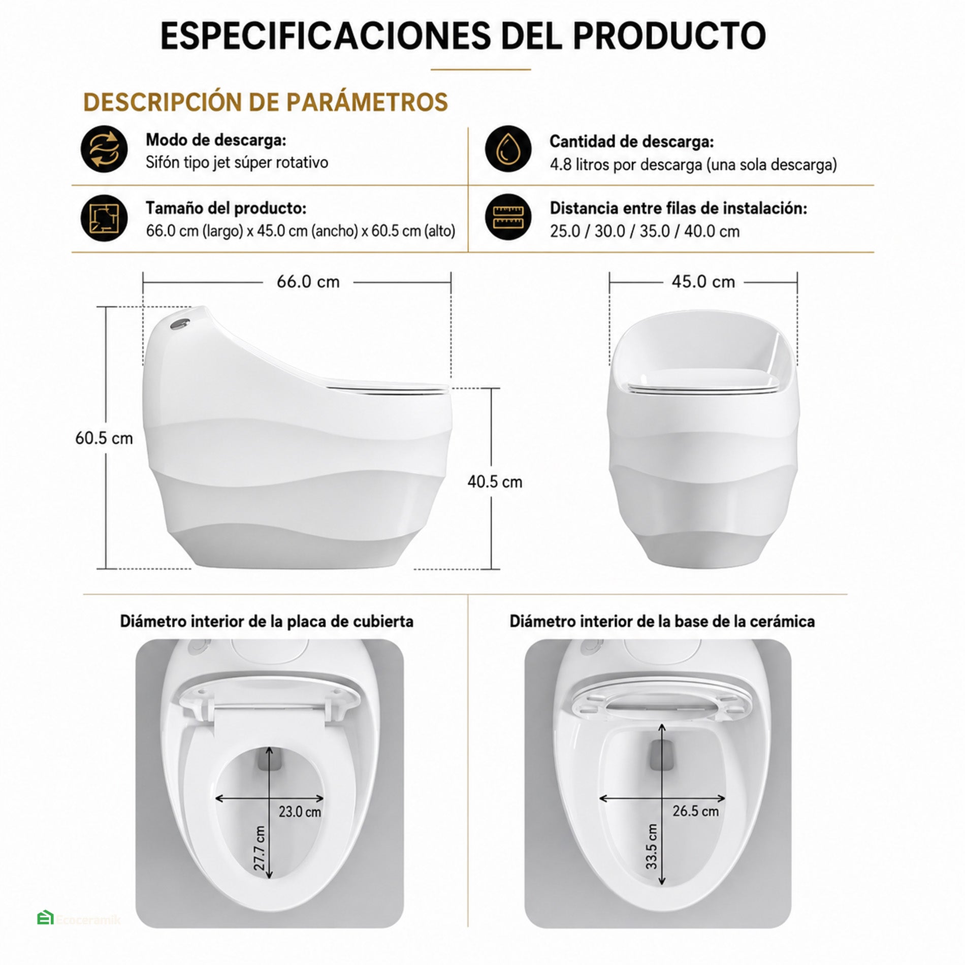 Inodoro One Piece Praga Blanco con Negro – Modelo Huevo Ondas - Premium