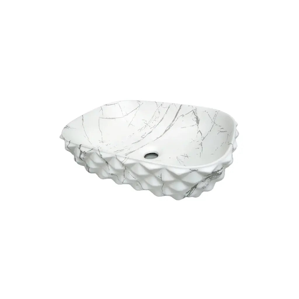 Ovalín de Loza (402-2) Mod. Rectangular Marmoleado Blanco C/Gris 48X35.5X13 - Fratelli