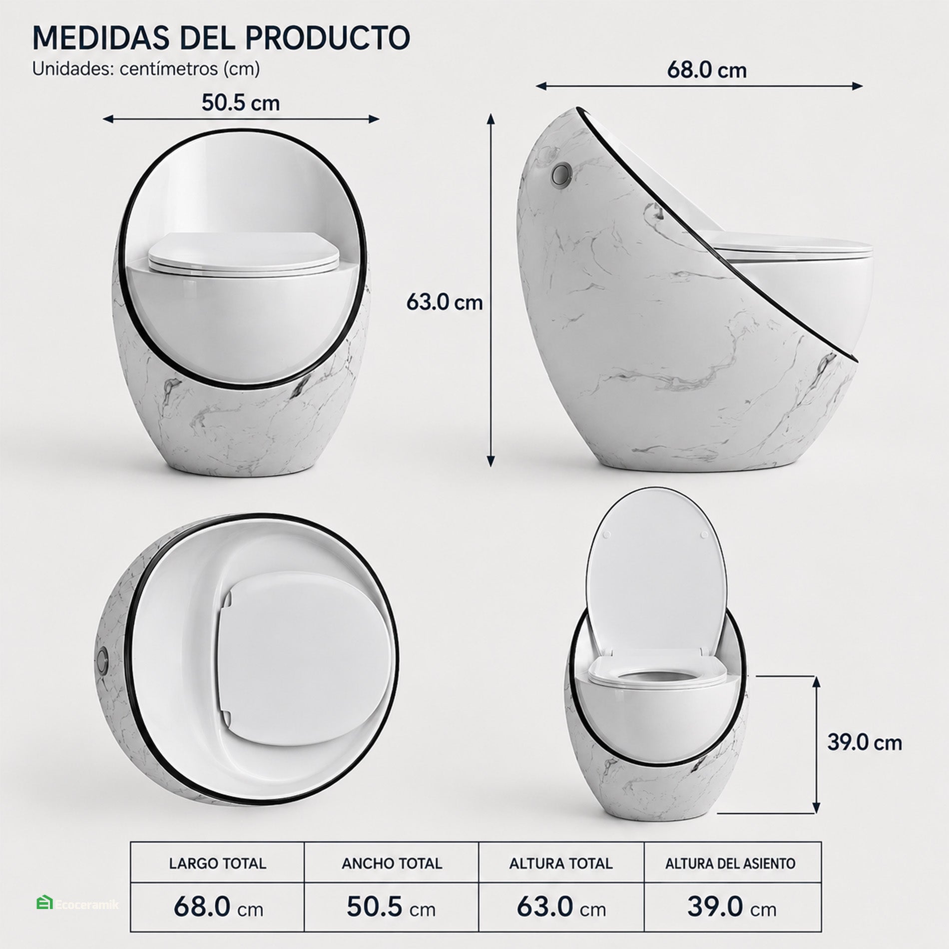 Inodoro One Piece Páris Blanco Black – Modelo Huevo Siamés Premium